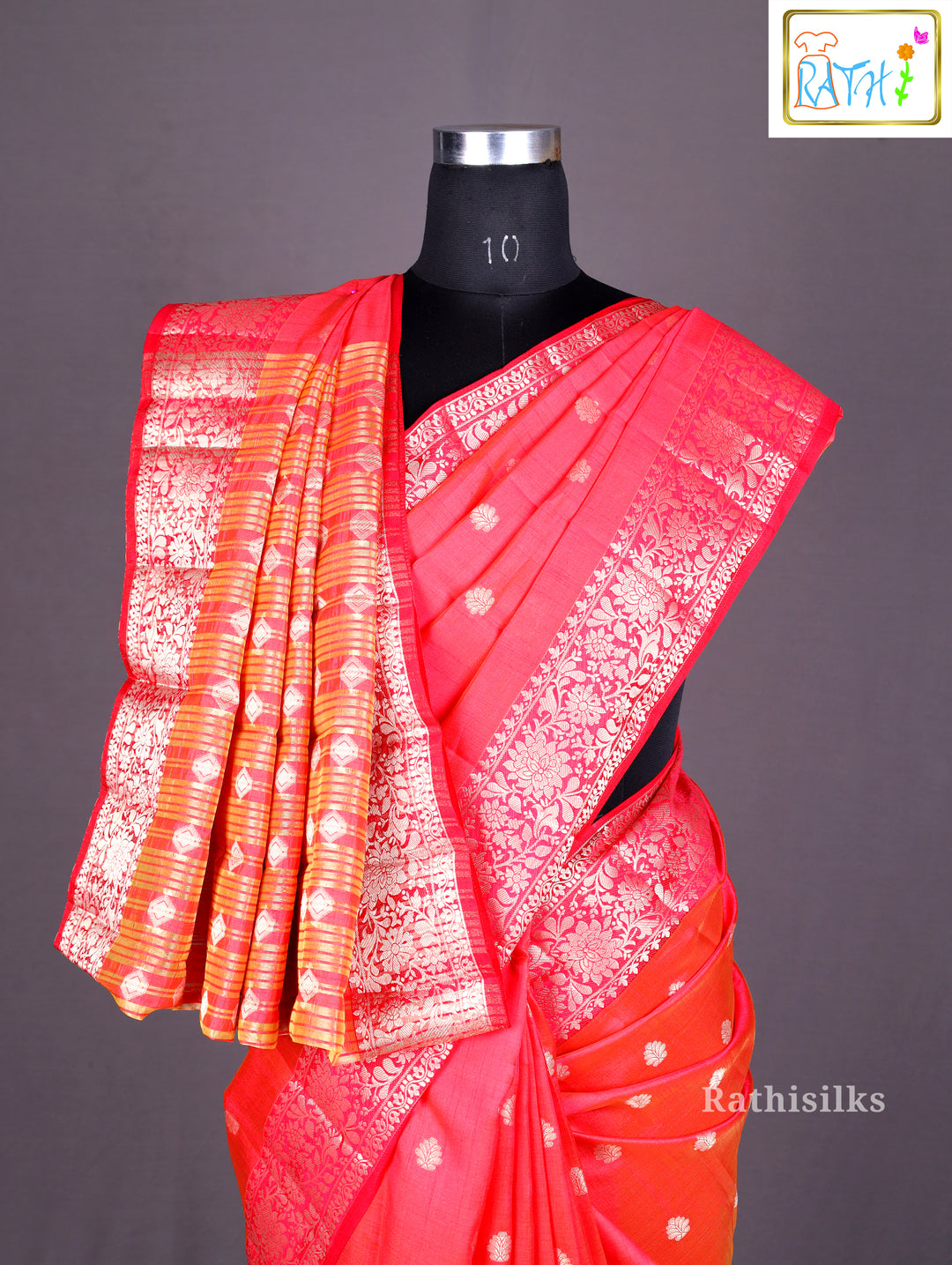 Vibrant Coral Red Art Silk Saree