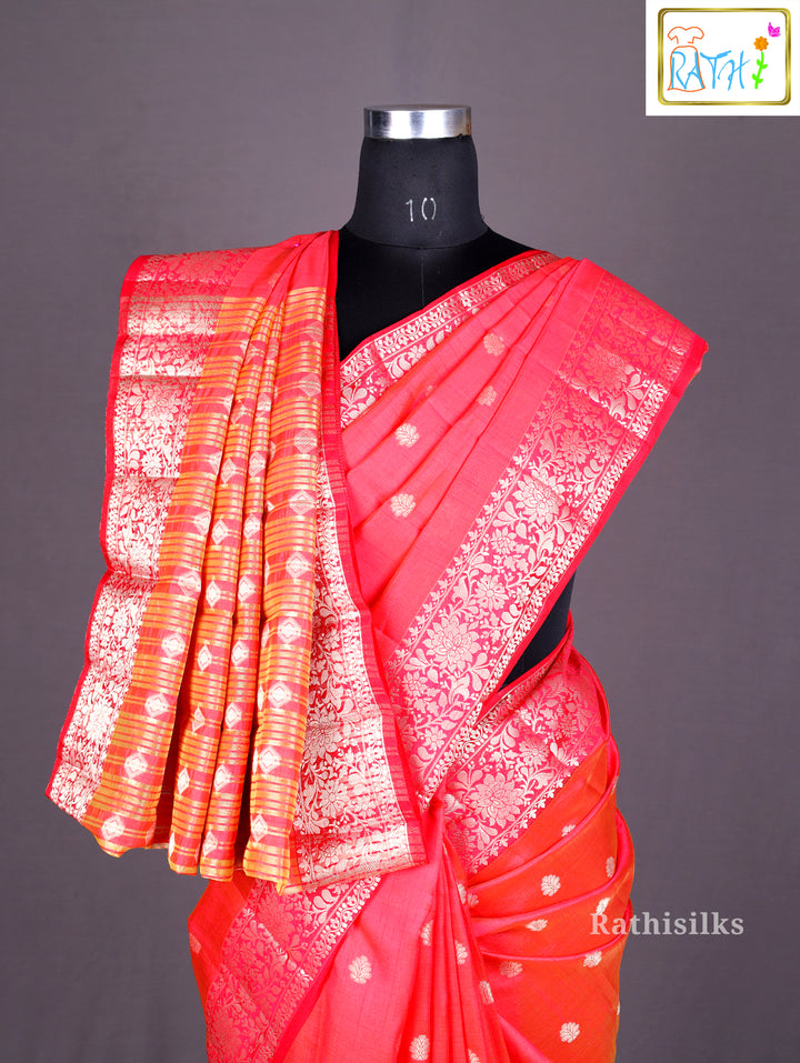 Vibrant Coral Red Art Silk Saree