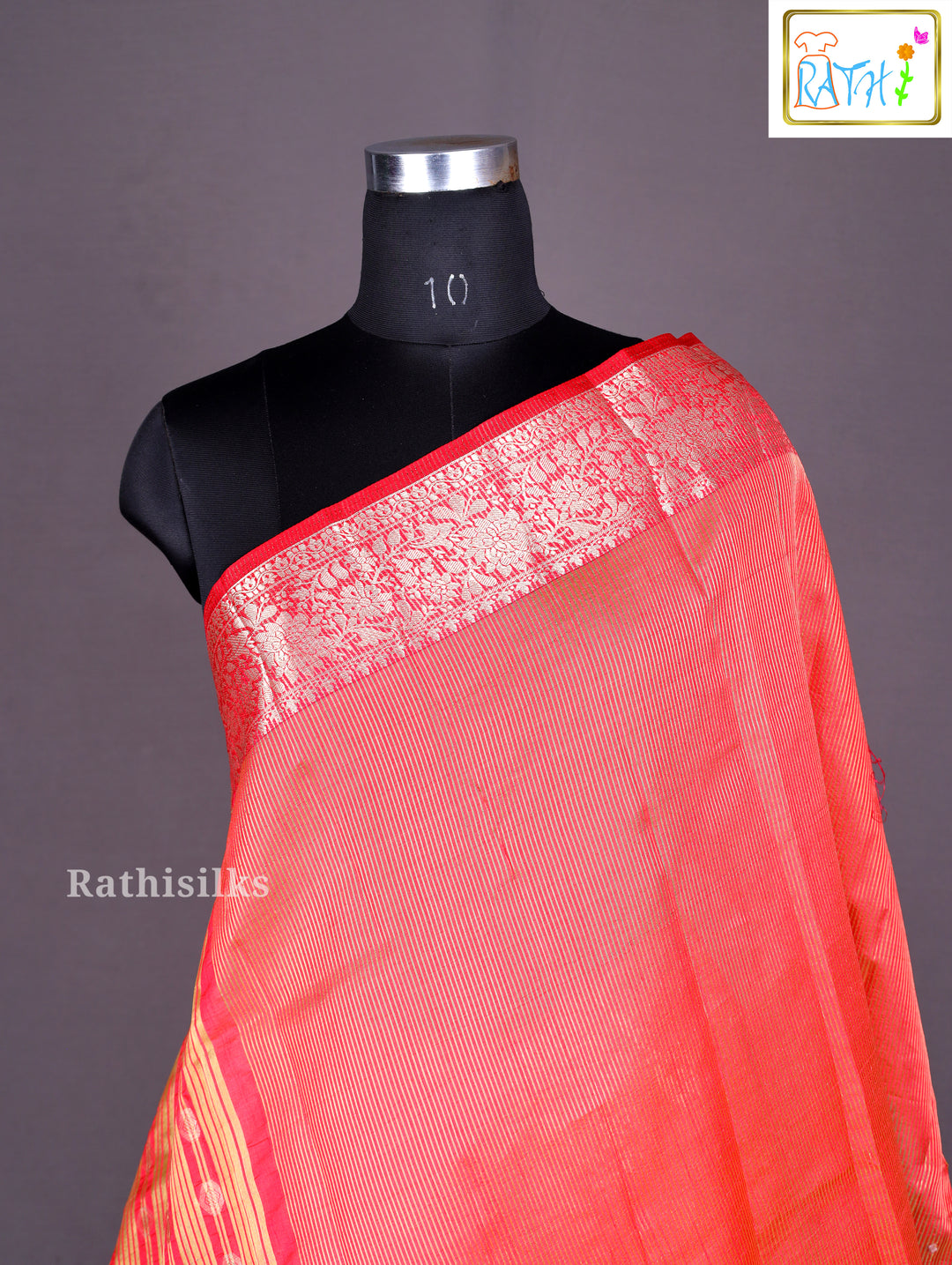 Vibrant Coral Red Art Silk Saree