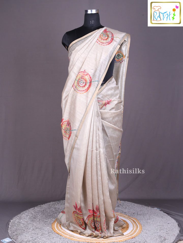 Elegant Cream Art Silk Saree