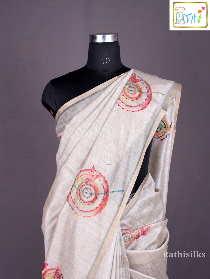 Elegant Cream Art Silk Saree