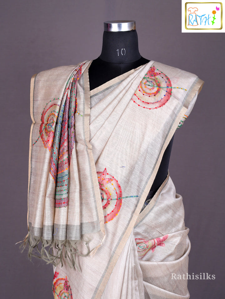 Elegant Cream Art Silk Saree