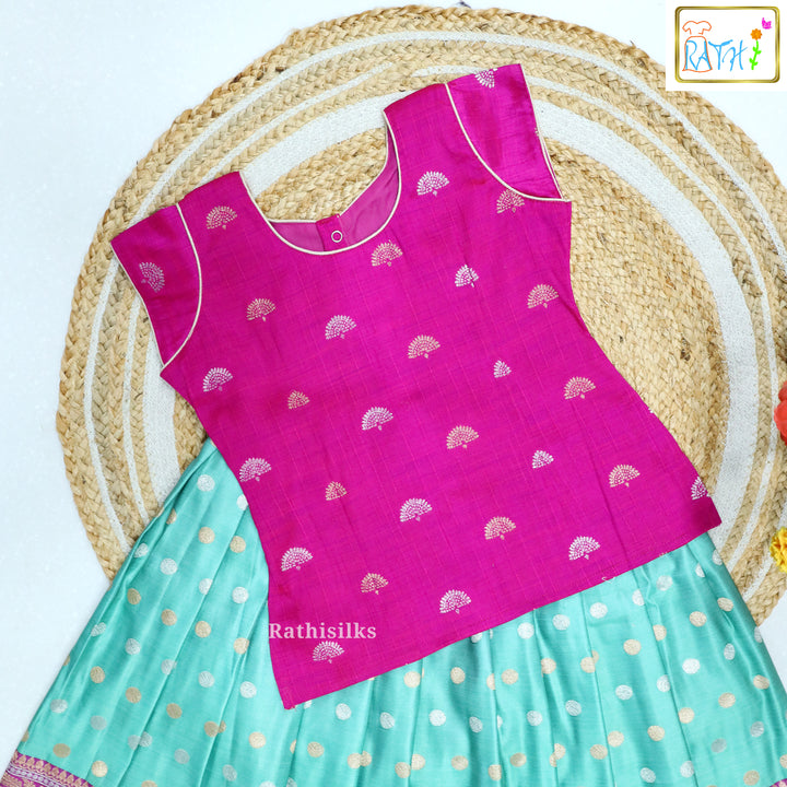 Elegant Pink & Aqua Art Silk Pavadai Set