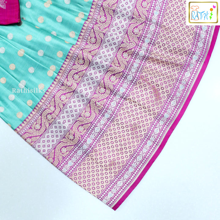 Elegant Pink & Aqua Art Silk Pavadai Set