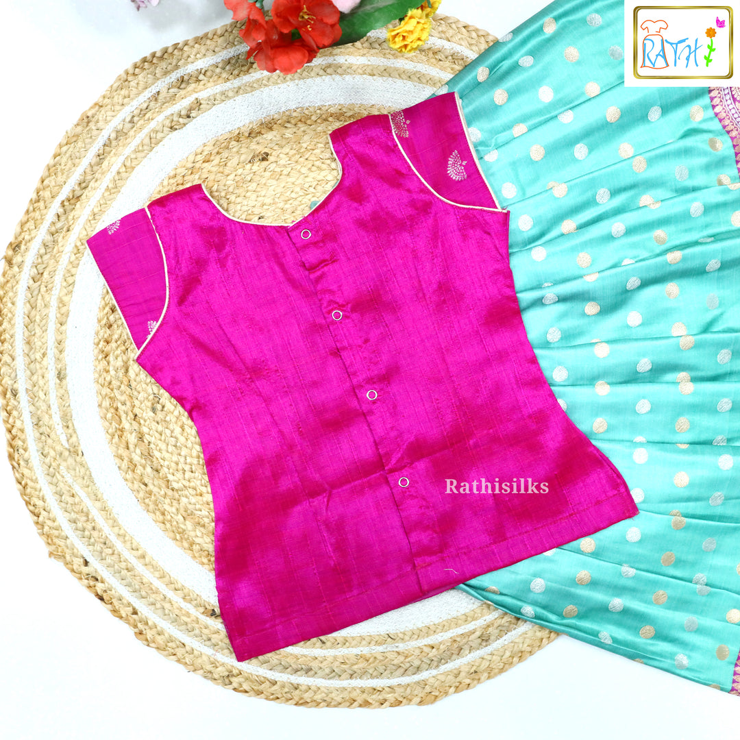 Elegant Pink & Aqua Art Silk Pavadai Set