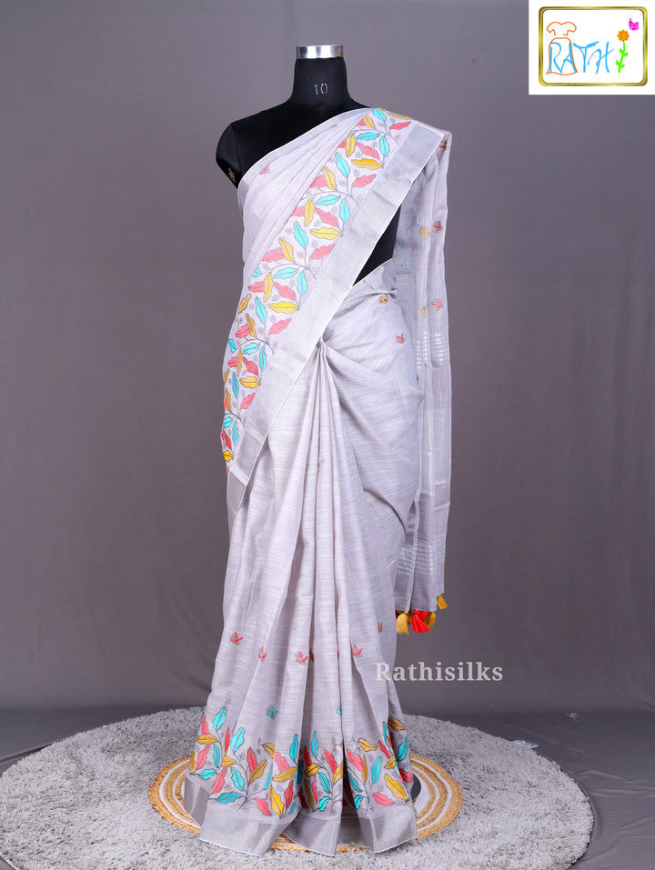 Light Grey Synthetic Saree