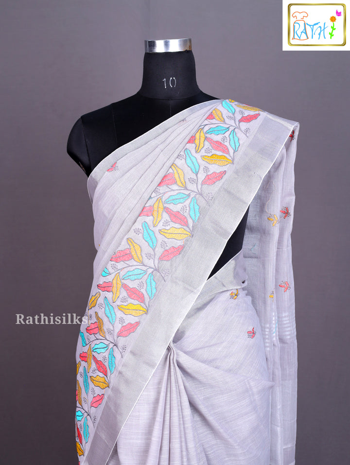 Light Grey Synthetic Saree