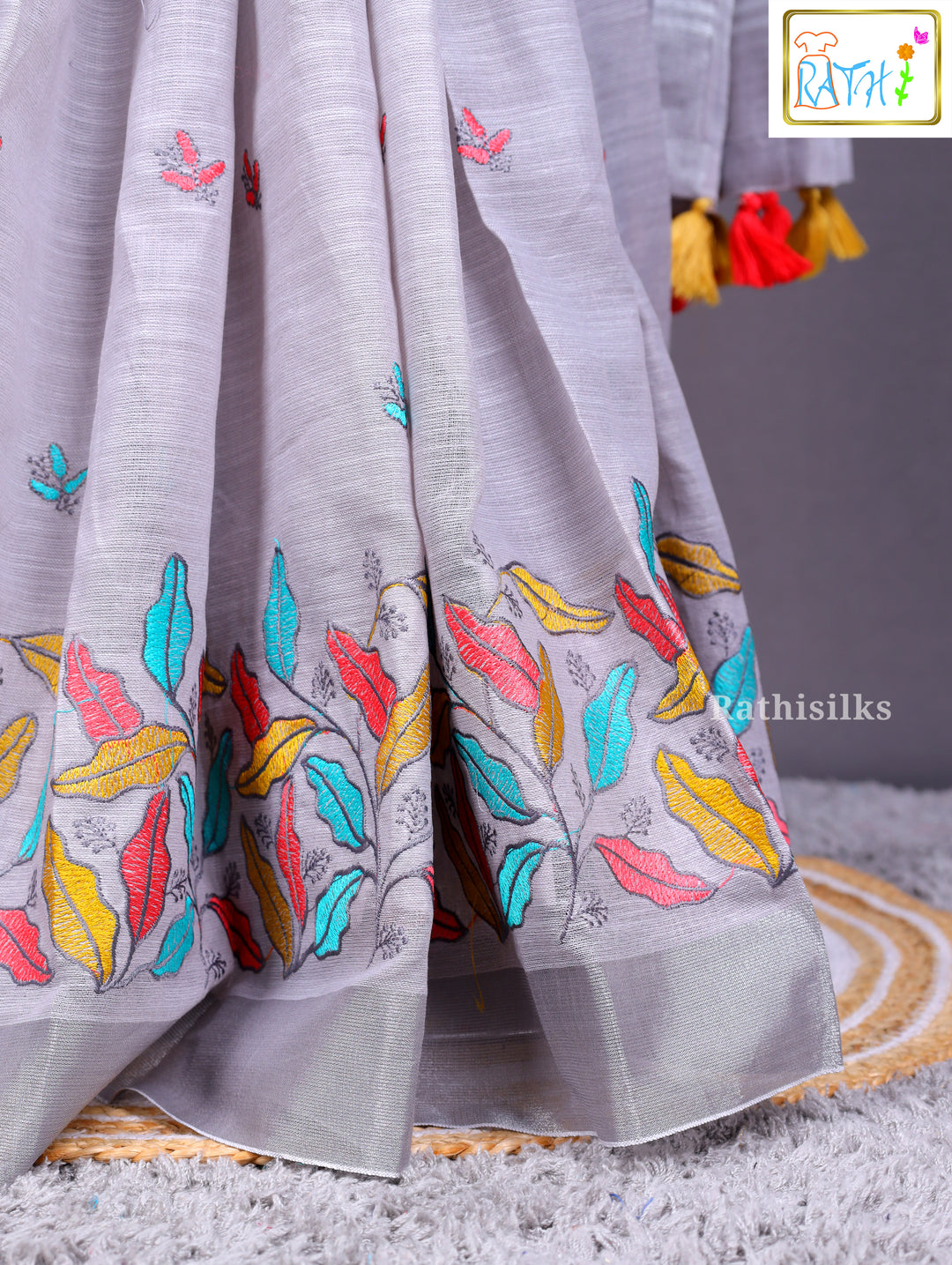 Light Grey Synthetic Saree