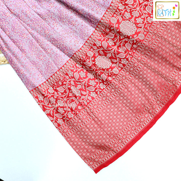 Red Karishma Top with Pink-Red Banarasi Pavadai Set