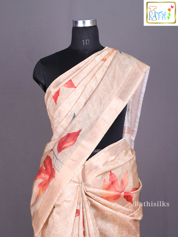 Autumnal Leaf Digital Print Saree