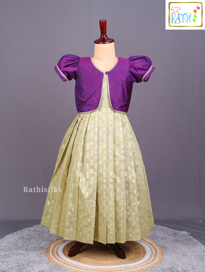 Chic Girls' Ethnic Frock with Attached Contrast Jacket