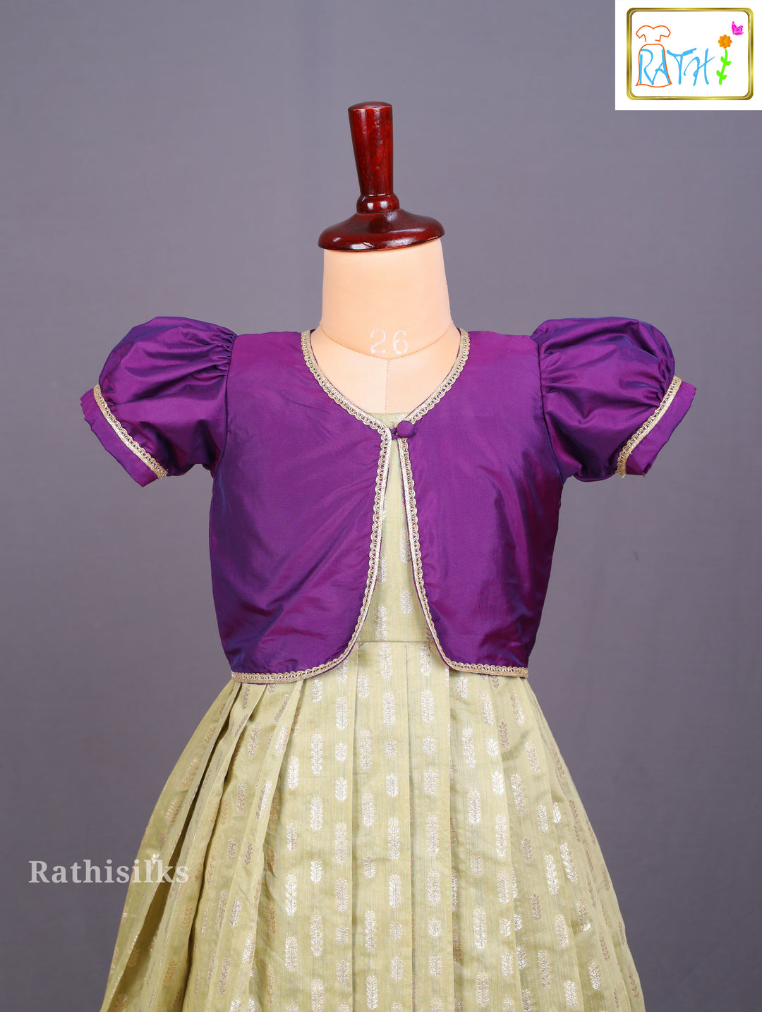 Chic Girls' Ethnic Frock with Attached Contrast Jacket