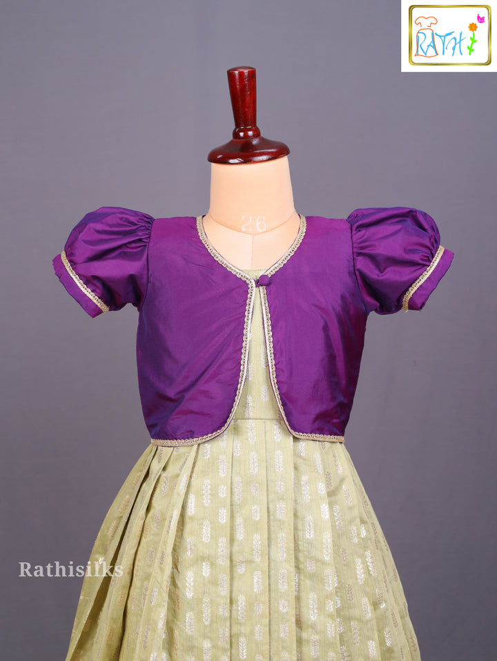 Chic Girls' Ethnic Frock with Attached Contrast Jacket