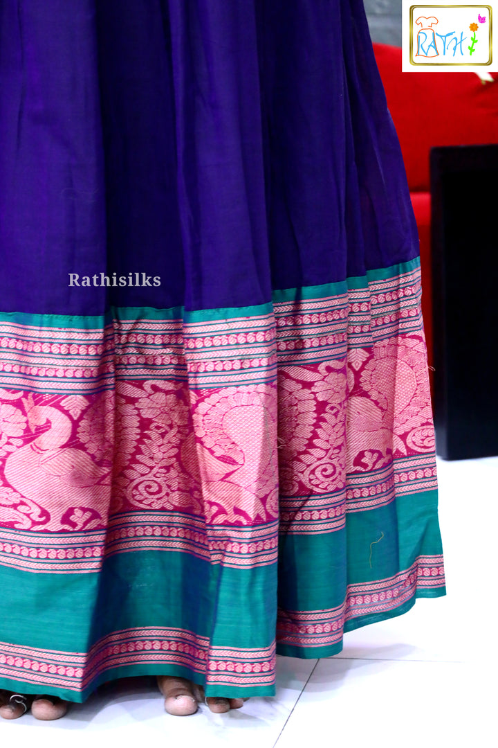 Elegant Navy Blue Cotton Long Gown