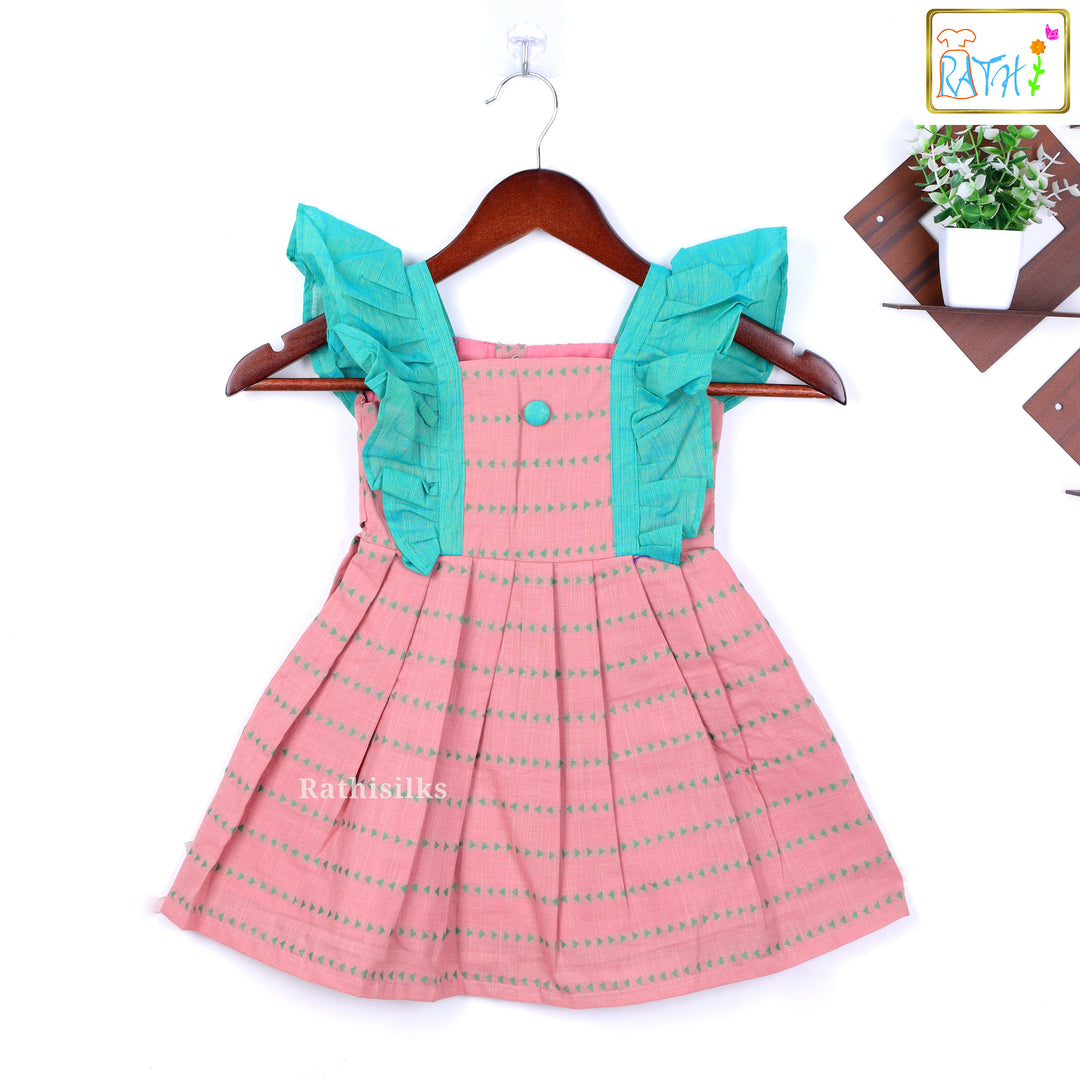 Pink and Teal Ruffle Detail Frock