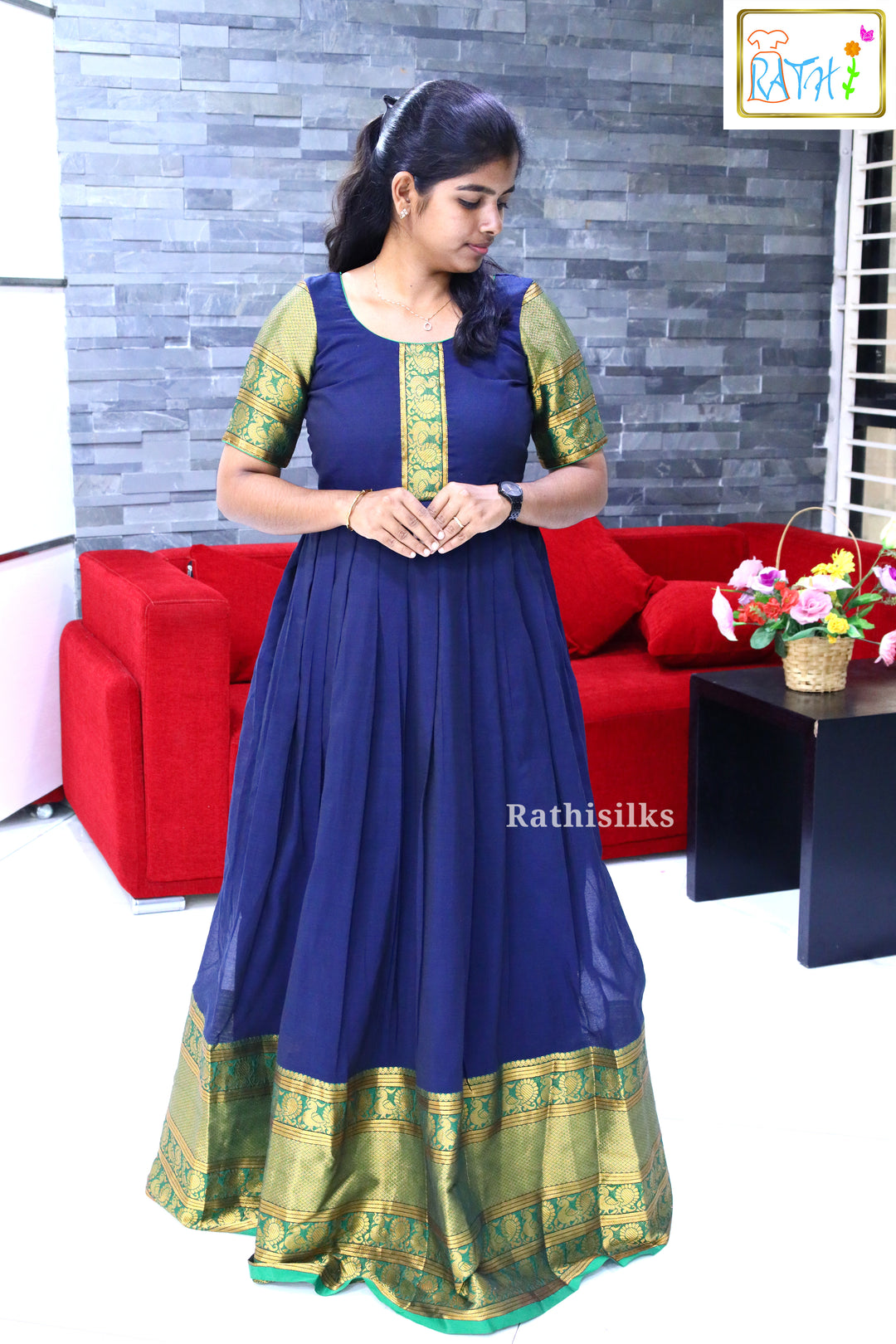 Narayanapet Cotton Zari Border Long Ethnic Gown