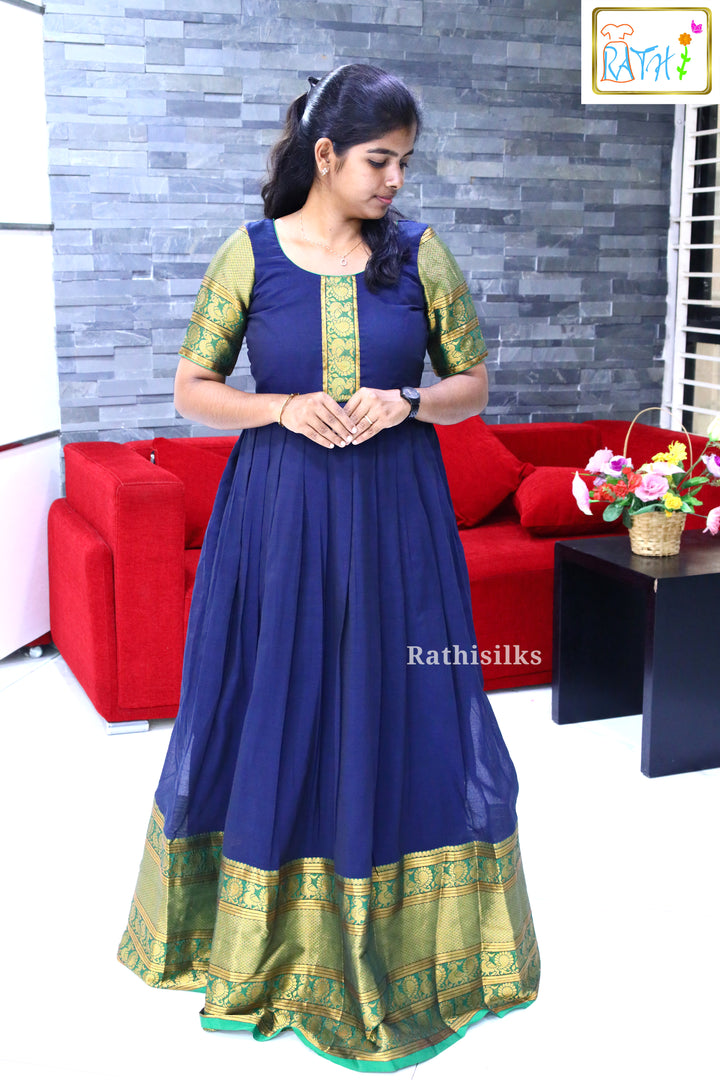Narayanapet Cotton Zari Border Long Ethnic Gown