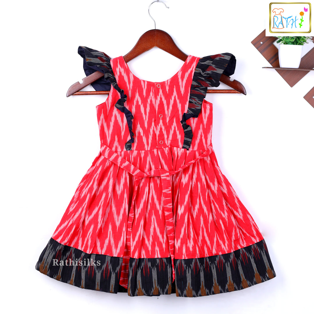 Vibrant Red and Black Ikat Print Frock