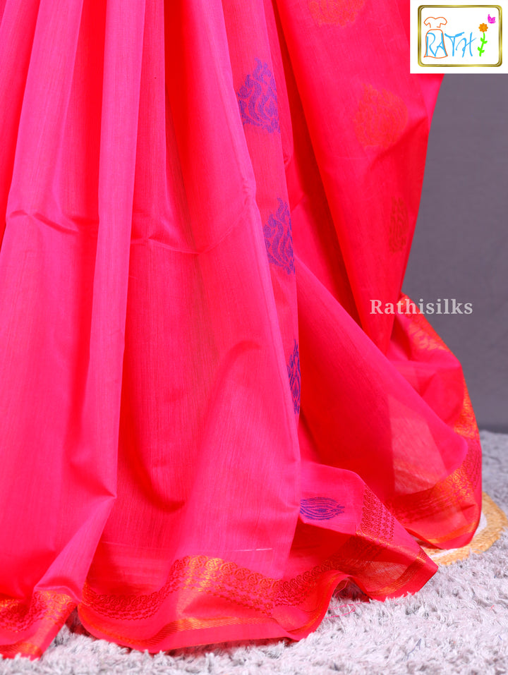 Bright Pink Synthetic Saree