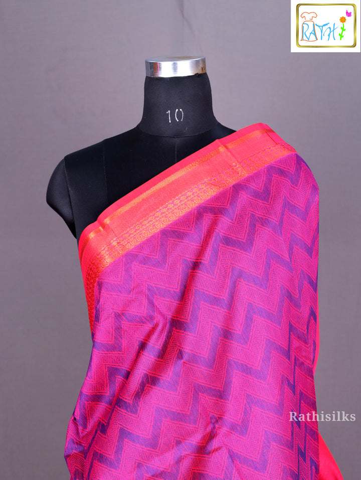 Bright Pink Synthetic Saree