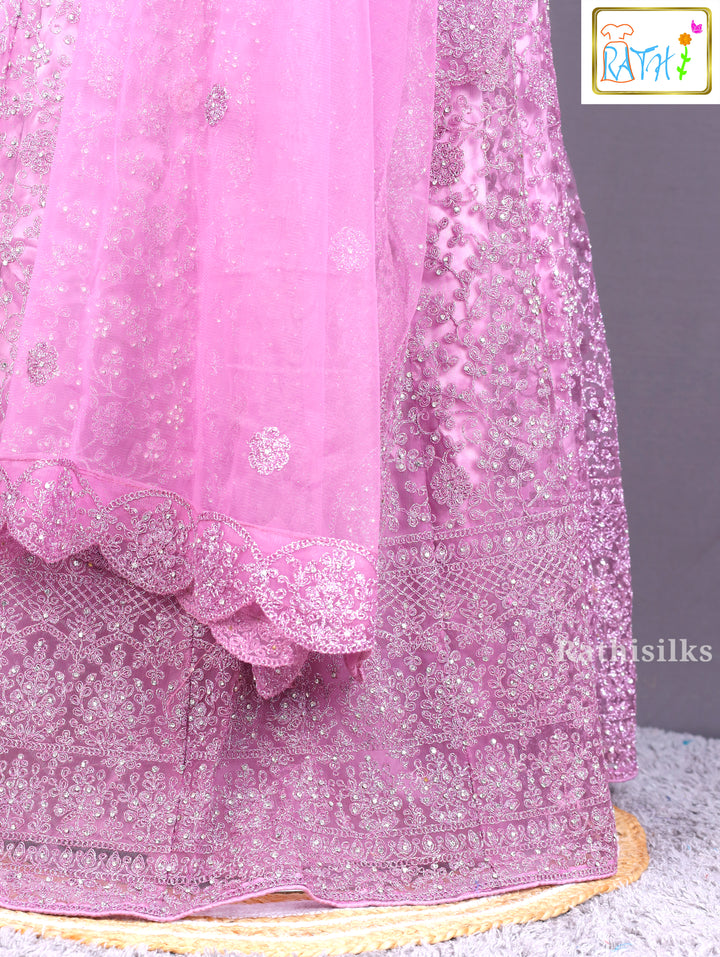Lavender Embroidered Net Lehenga Set