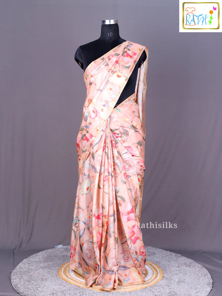 Soft Pastel Digital Print Synthetic Saree