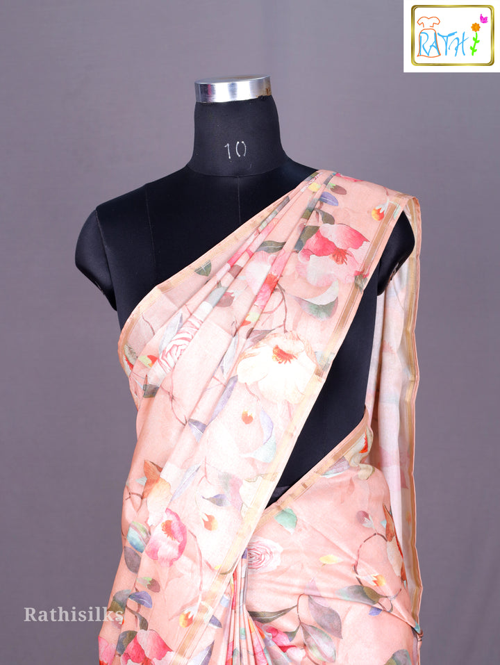 Soft Pastel Digital Print Synthetic Saree