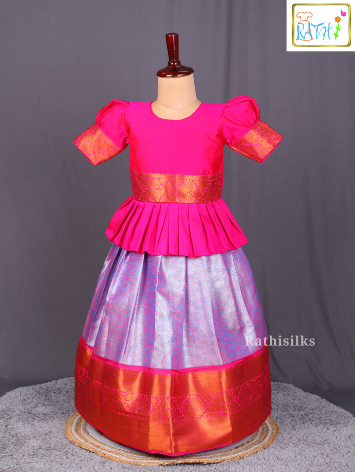 Vibrant Rani Pink & Shimmering Green Pavadai Sattai