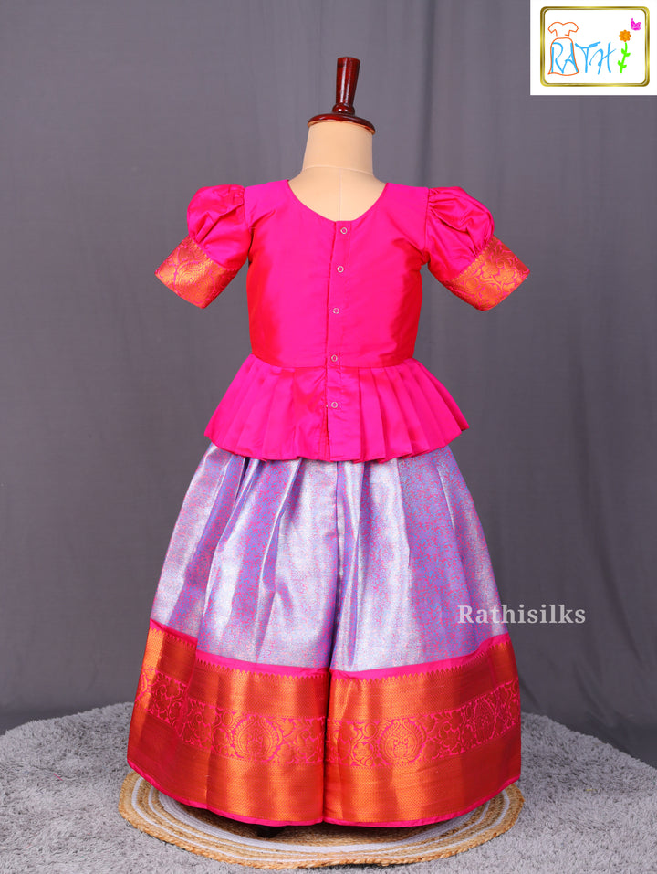 Vibrant Rani Pink & Shimmering Green Pavadai Sattai