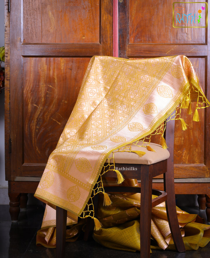 Antique Mustard-Gold Woven Leaf Motif Saree