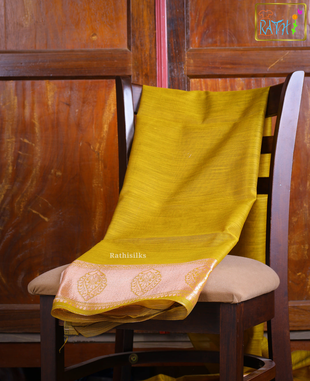 Antique Mustard-Gold Woven Leaf Motif Saree