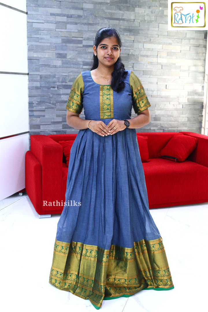 Narayanapet Cotton Zari Border Long Ethnic Gown