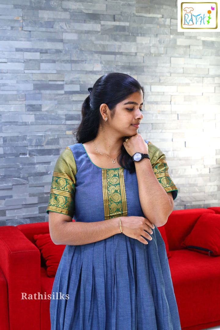 Narayanapet Cotton Zari Border Long Ethnic Gown