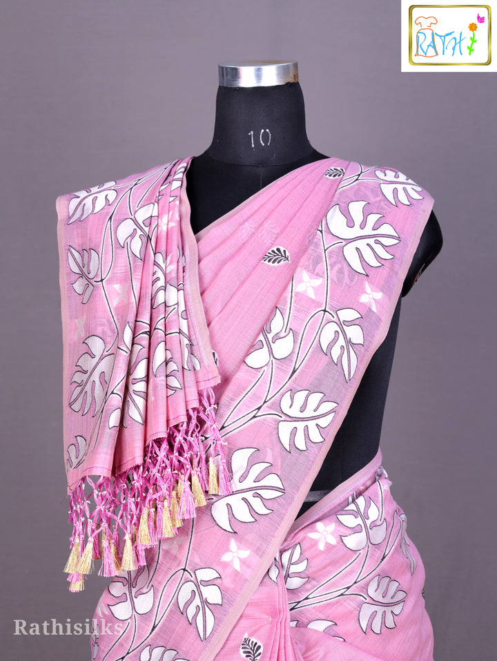 Pastel Pink Synthetic Saree