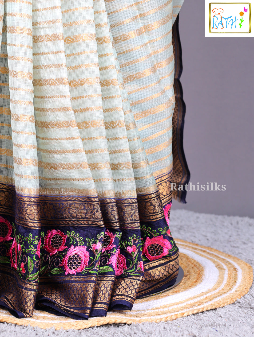 Elegant Light Green and Pink Floral Embroidered Synthetic Saree