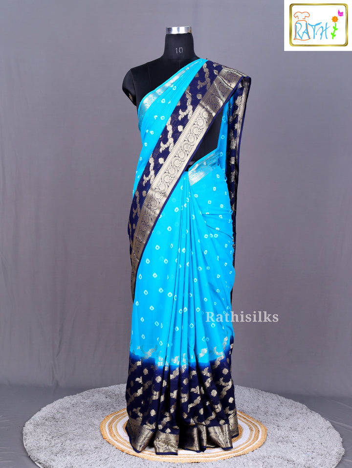 Vibrant Blue and Navy Synthetic Saree