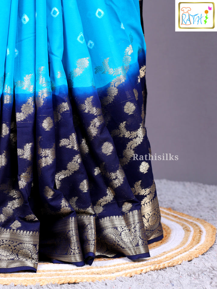 Vibrant Blue and Navy Synthetic Saree