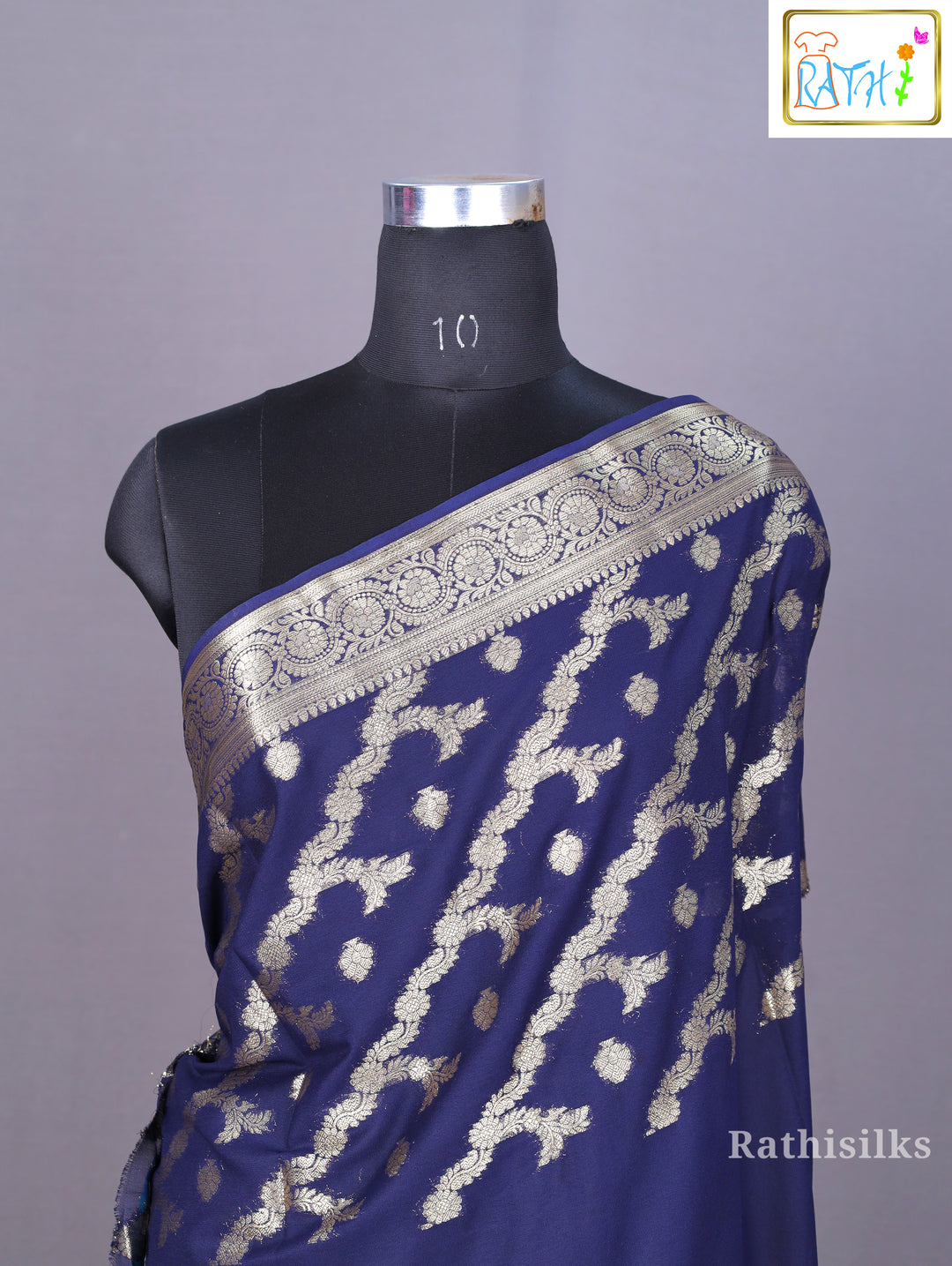 Vibrant Blue and Navy Synthetic Saree