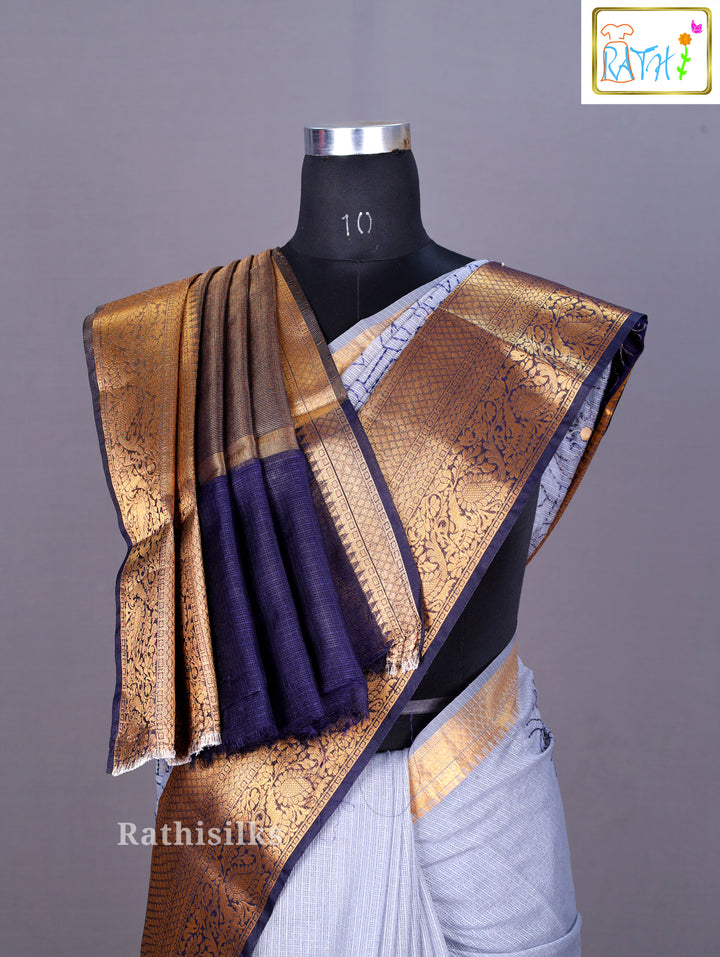 Elegant Grey and Gold Synthetic Saree