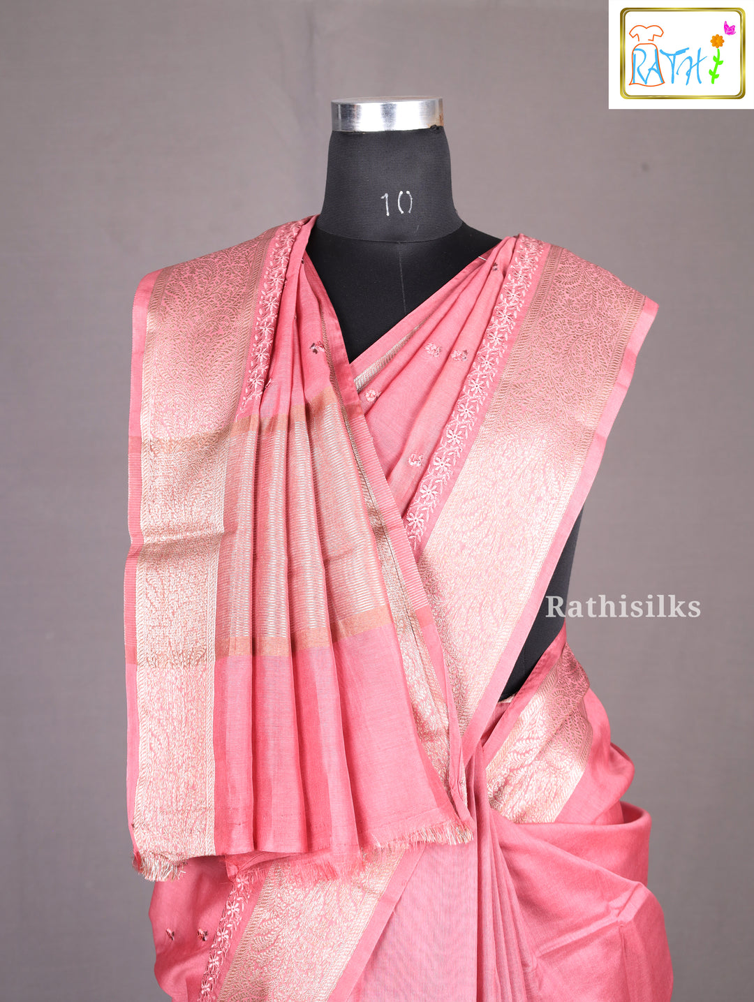 Elegant Coral Synthetic Saree