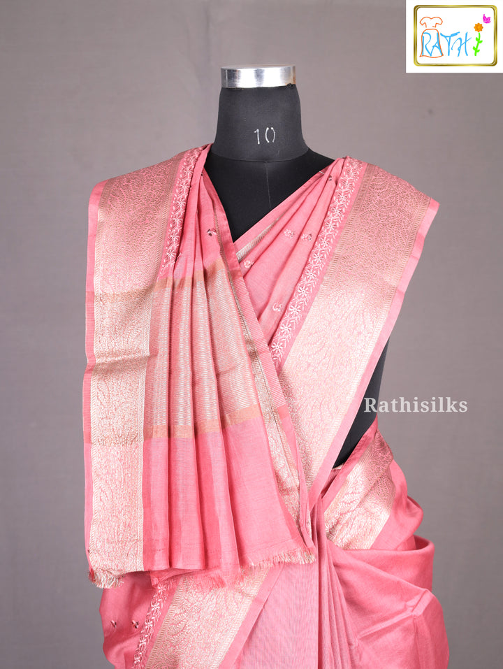 Elegant Coral Synthetic Saree