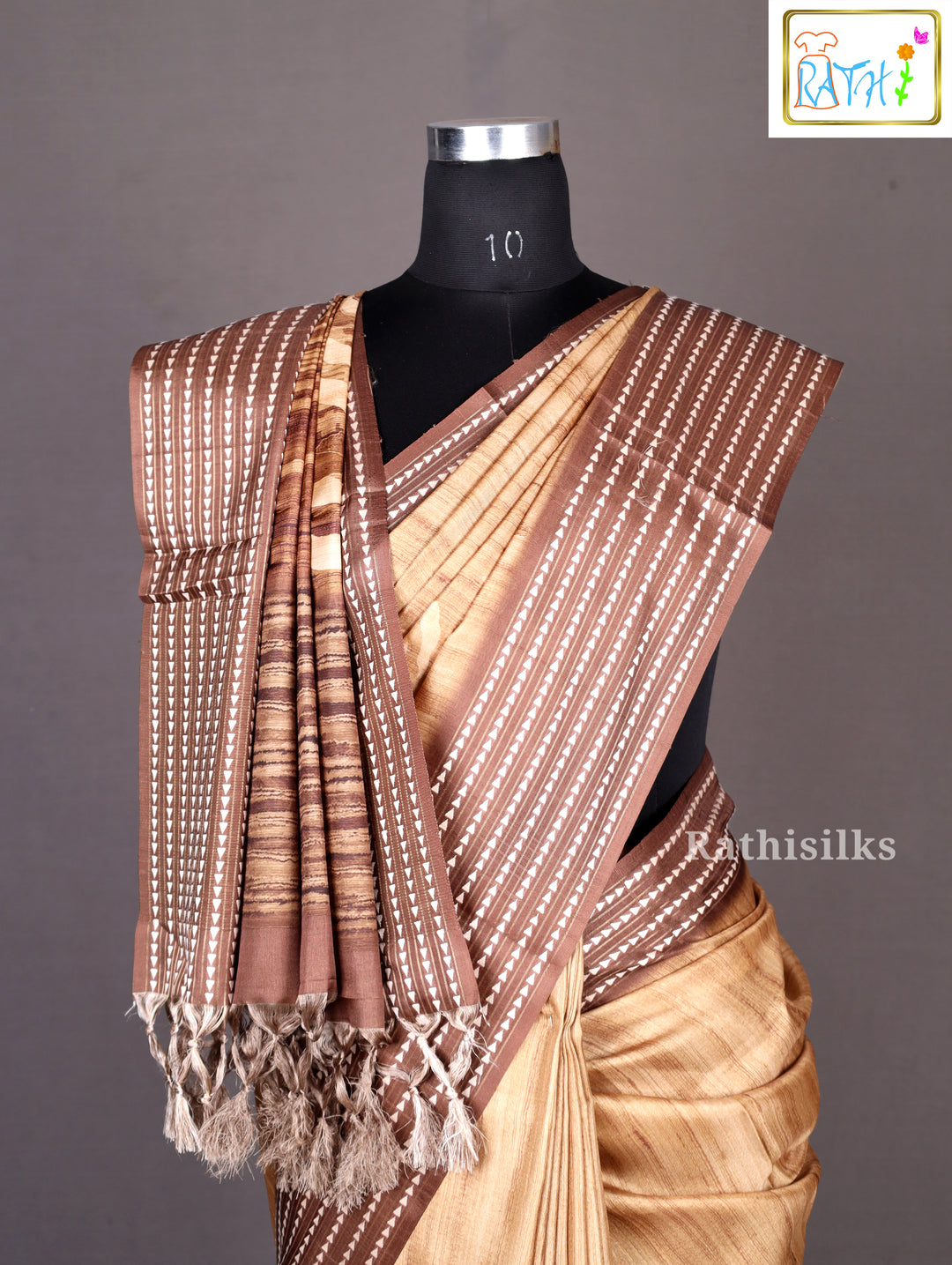 Elegant Golden Brown Synthetic Saree