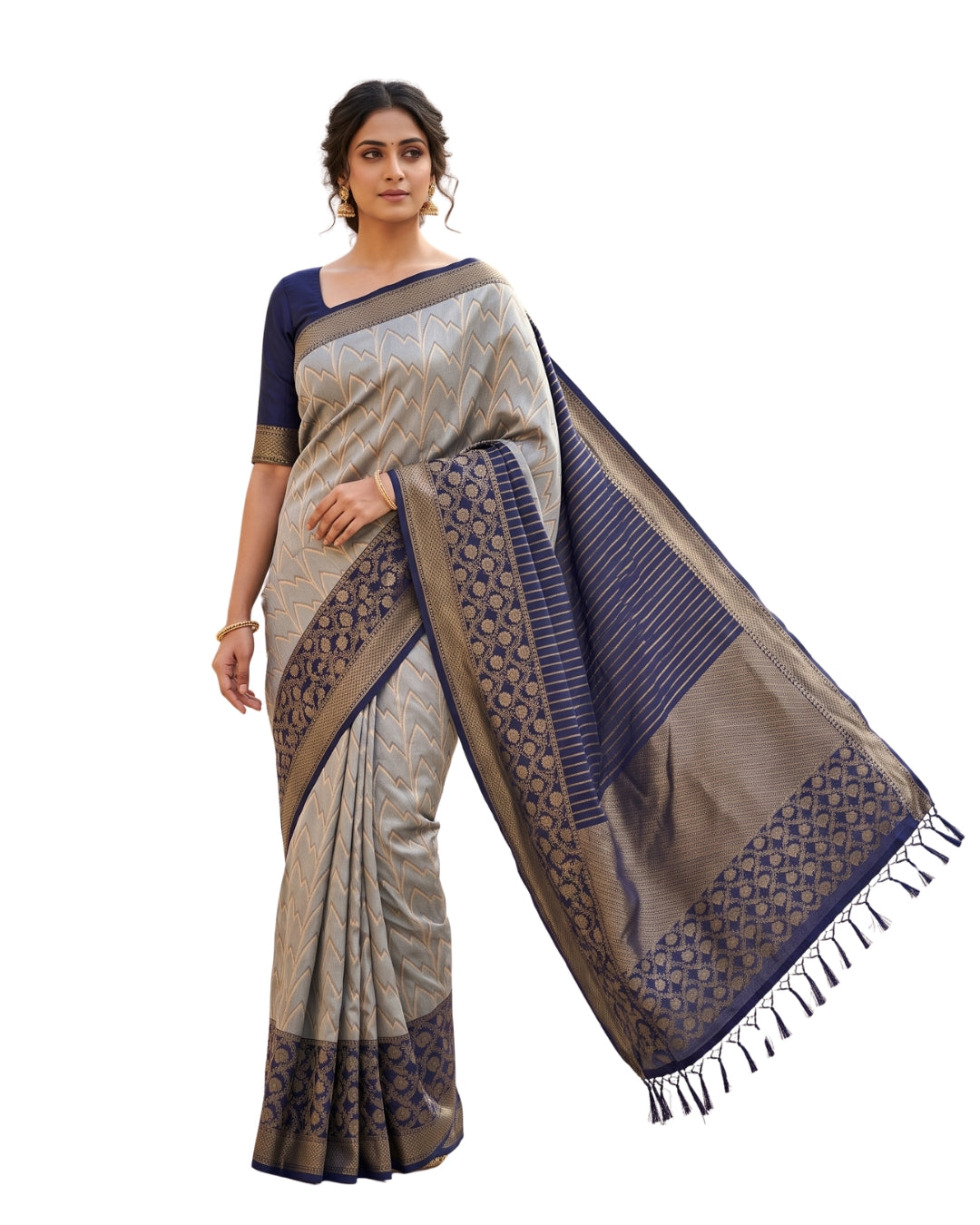 Meena — Silver Grey Tana Art Silk Saree
