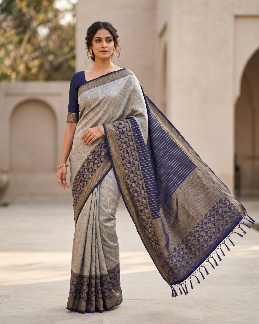 Meena — Silver Grey Tana Art Silk Saree