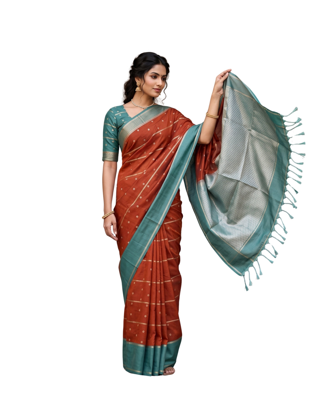 Aruna — Rust Orange Tana Art Silk Saree