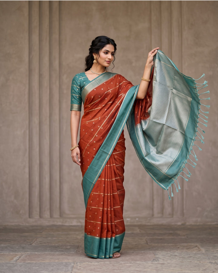 Aruna — Rust Orange Tana Art Silk Saree