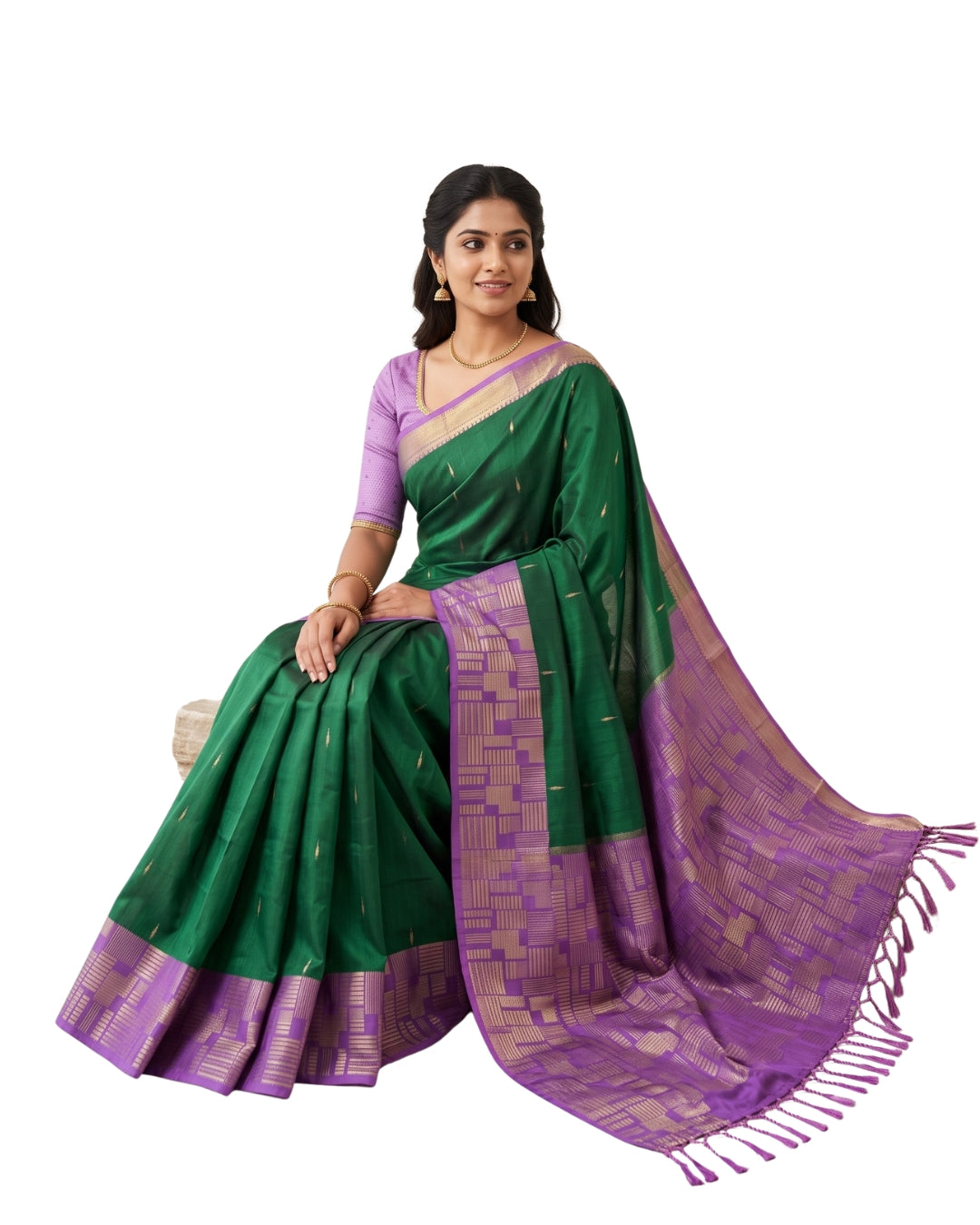 Mangai — Bottle Green Tana Art Silk Saree