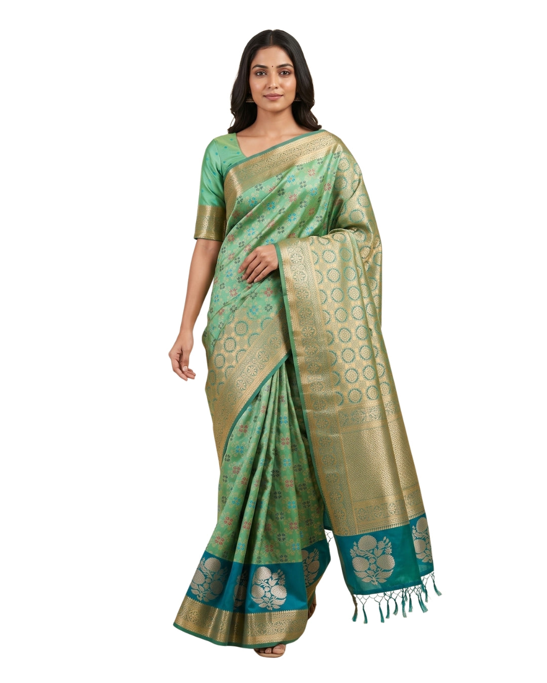 Vanashri - Emerald Synthetic Art Saree