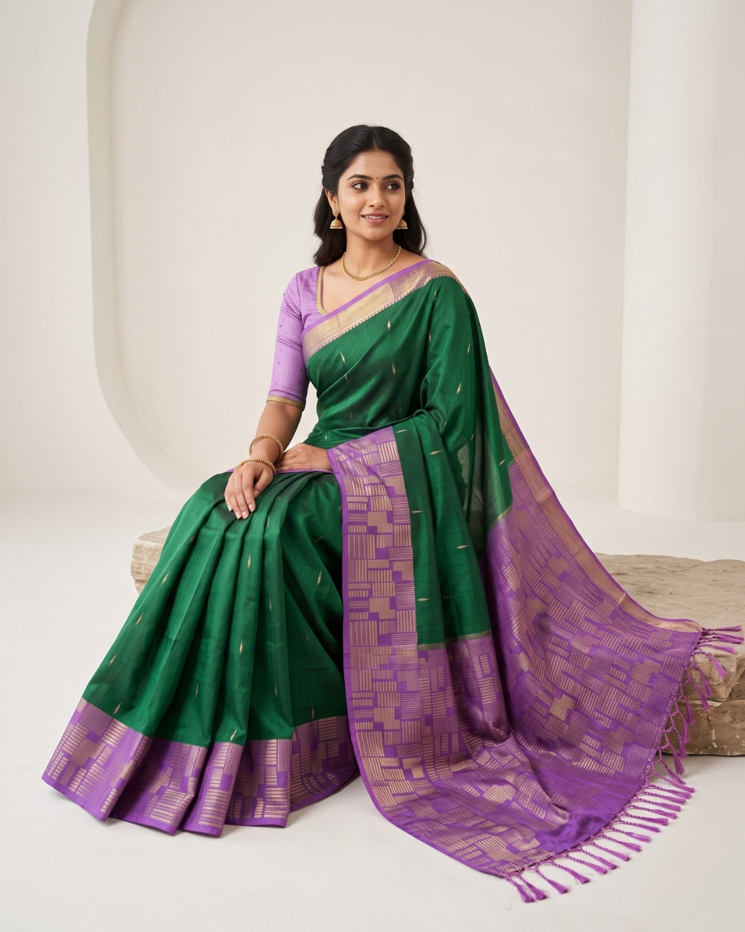 Mangai — Bottle Green Tana Art Silk Saree
