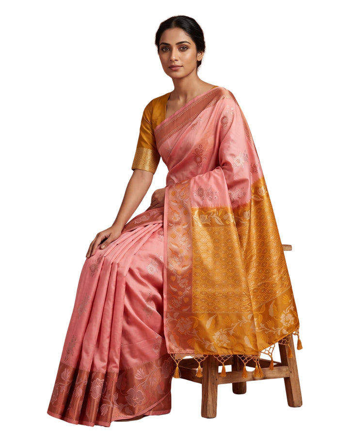 Vasantika -Coral Pink Tana Art Saree